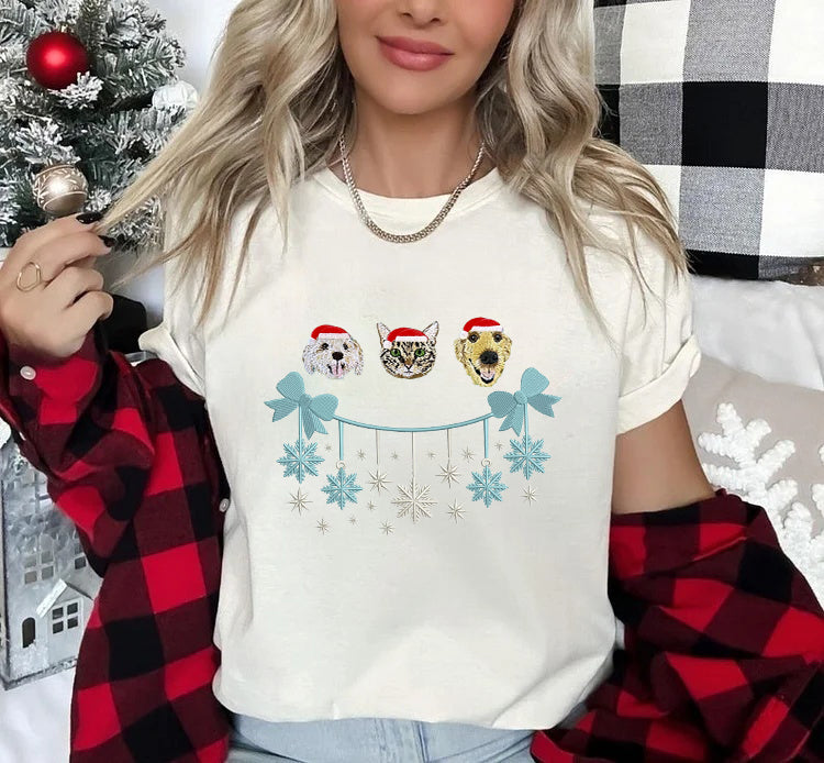 PetFiestas® Christmas Custom Dog Cat Face Embroidered Sweatshirt with Snowflake Embroidery- Colorful Design