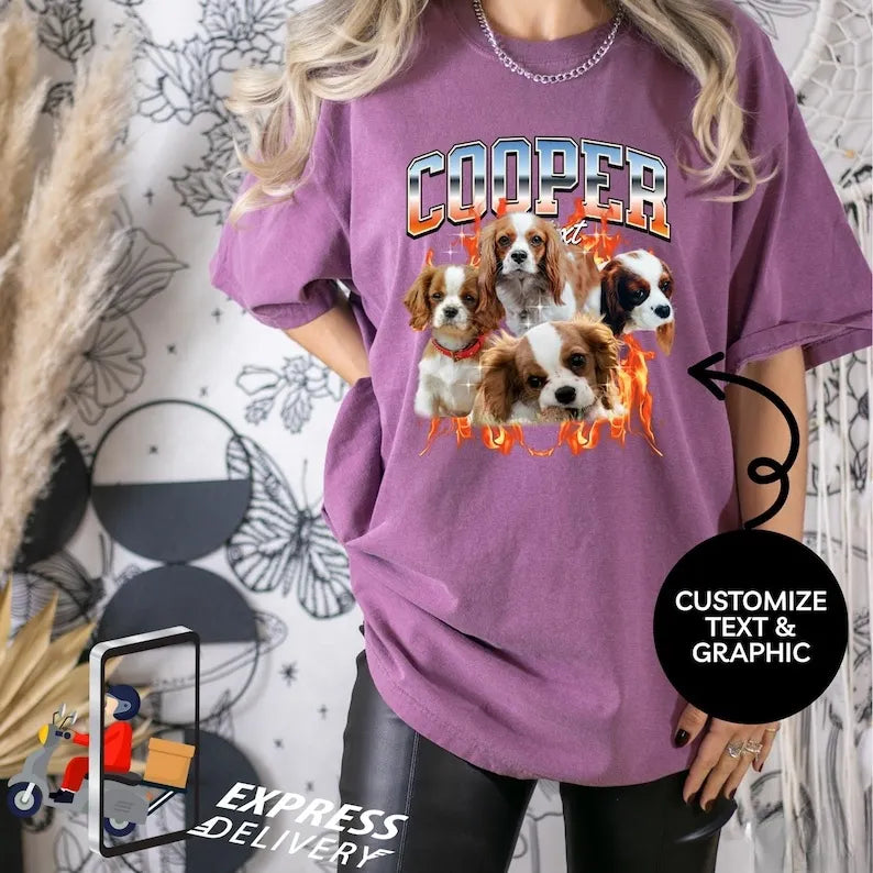 Custom Vintage Bootleg Pet Shirt, Pet Photo + Name,  Personalized Dog Owner Gift, 90's Cat Shirt