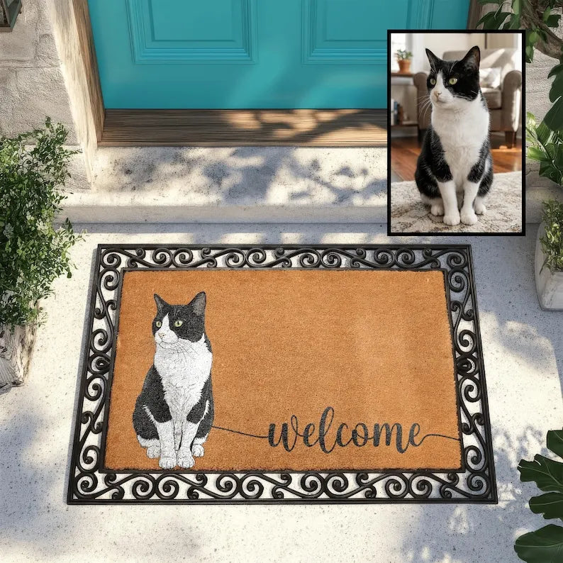 Custom Pet Portrait Door Mat, Natural Coir Fiber