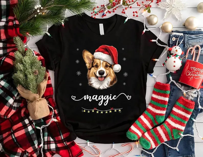 Personalized Pet Christmas Shirt – Custom Dog & Cat Face Shirt with Name, Holiday Crewneck