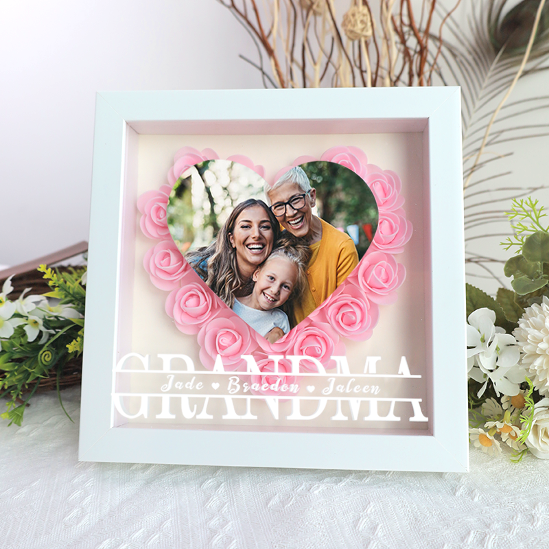 Mom Heart Photo Flower Pattern Shadow Box Gift