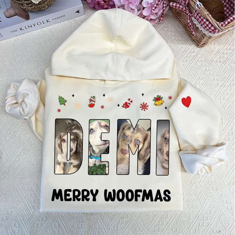 PetFiestas® Custom Pet Photo and Name Sweatshirt Hoodie T-shirt - Christmas Version