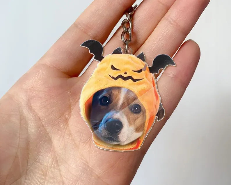 Personalized Funny Pet Halloween Acrylic Keychain Custom Pet Photo Keychain