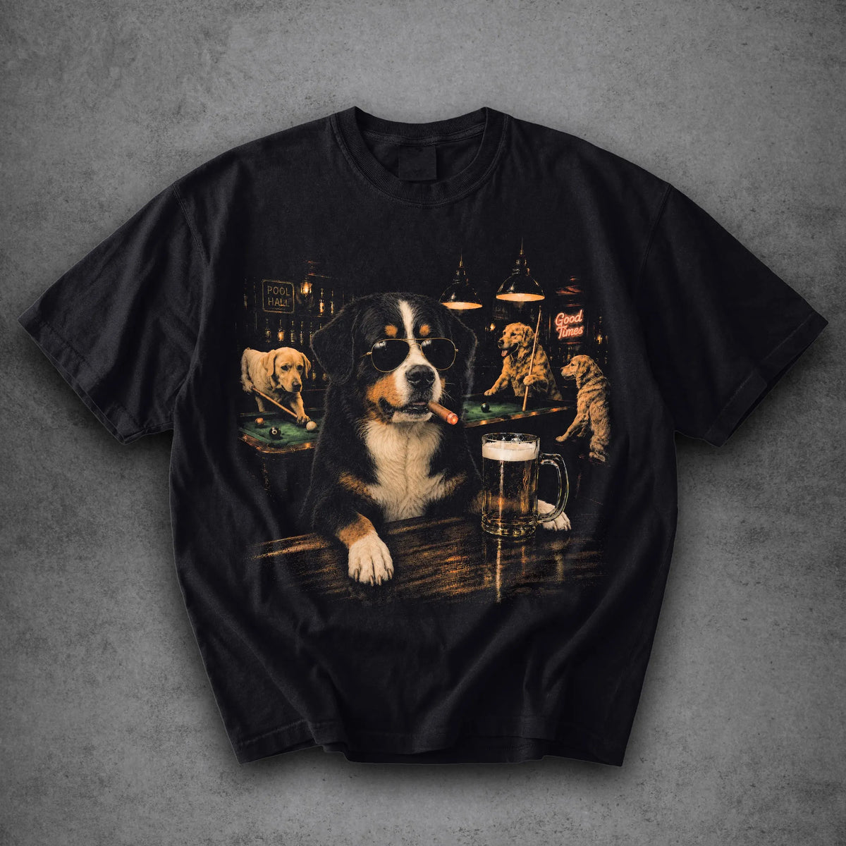  Funny Custom Dog Drinking Beer Shirt— Pool Hall Edition, Personalized Pet Photo Meme Graphic Tee