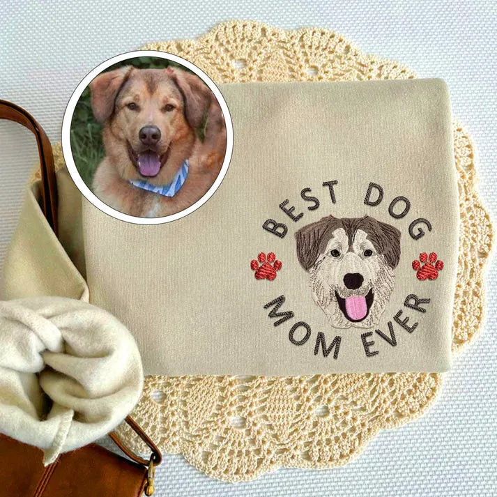 Best Cat Mom Dog Dad Custom Pet Embroidery Sweatshirt Hoodie T-shirt- Colorful Design