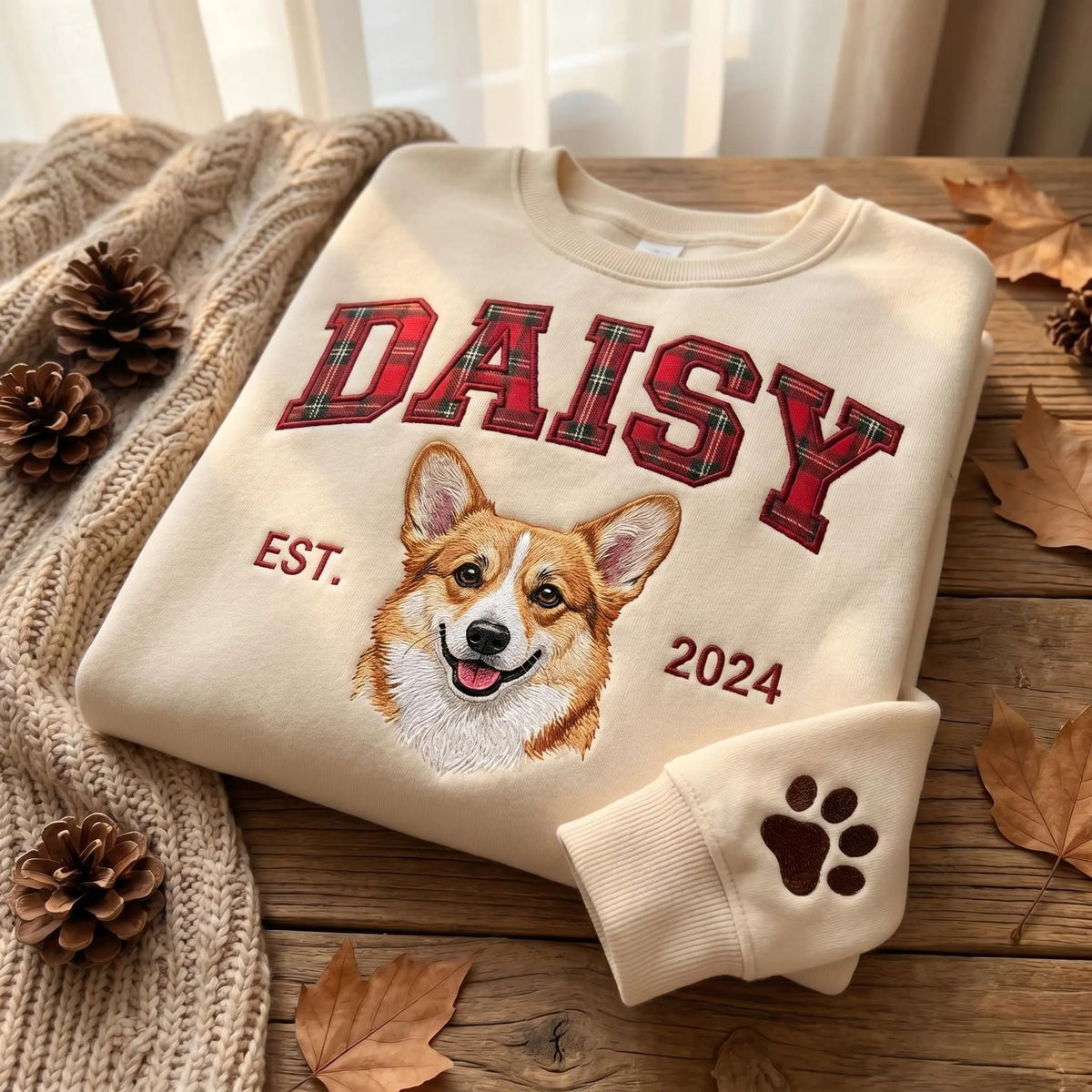 Custom Pet Portrait Floral Applique Embroidered Sweatshirt Hoodie T-shirt