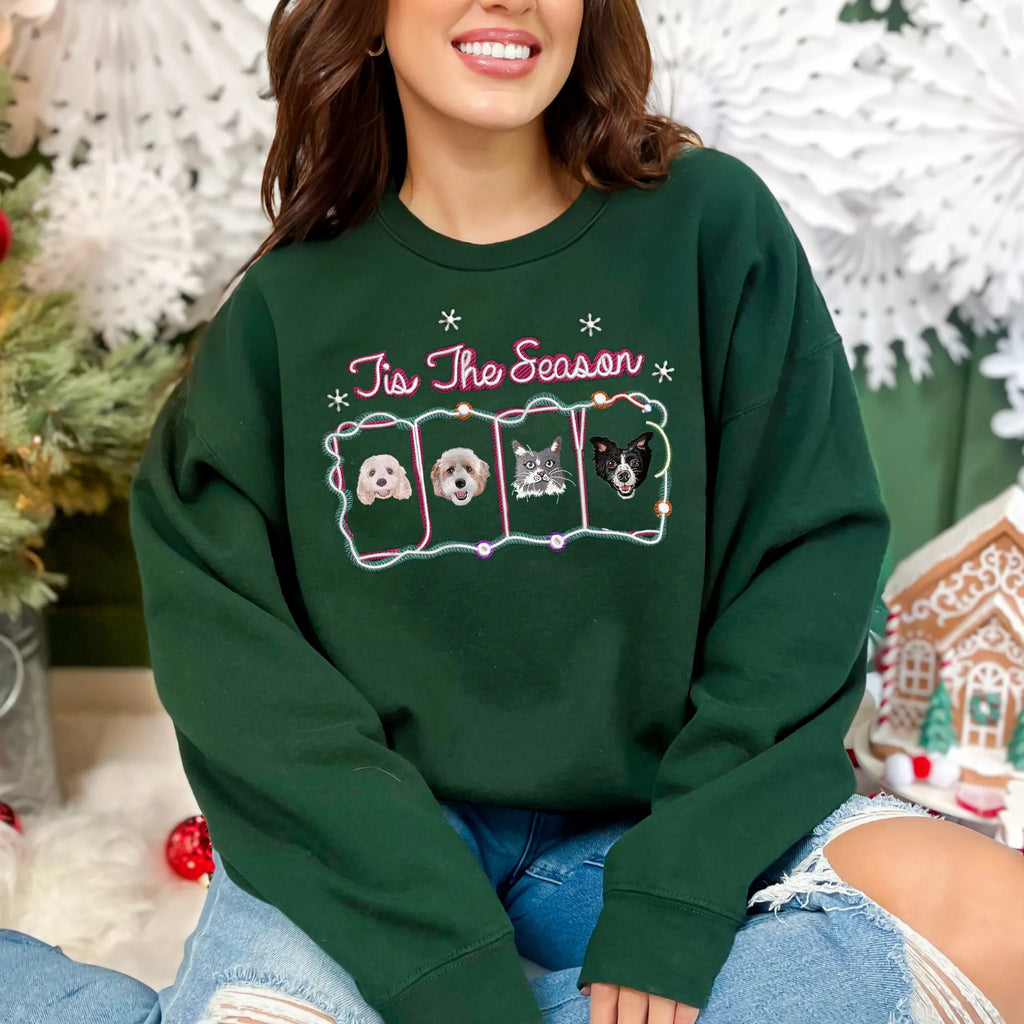 PetFiestas® Tis The Season Christmas Custom Pet Embroidered Sweatshirt Hoodie T-shirt- Colorful Design