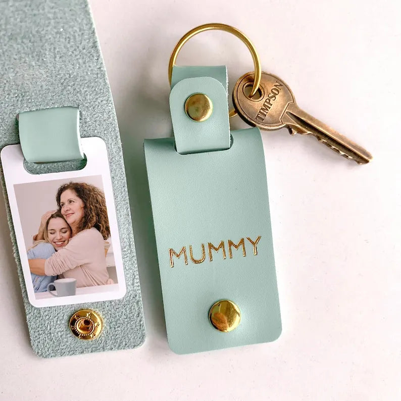 Personalized Mummy Photo Keyring, Leather Custom Photo and Nickname Keychain, Mother's Day Gift