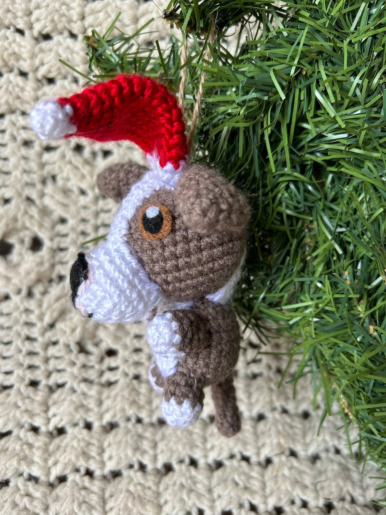 Custom Crochet Dog Christmas Ornament With Santa Hat, Custom Pet Memorial Plush