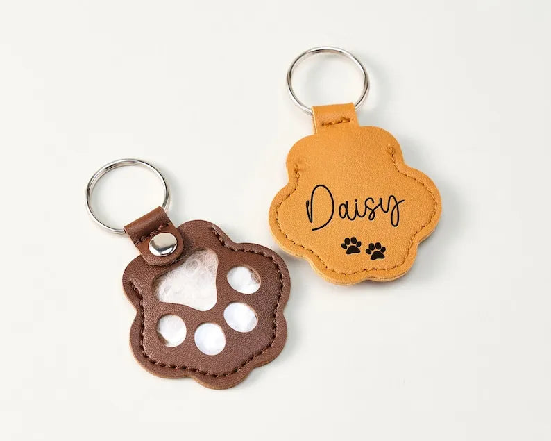 Custom Pet Fur Memorial Keychain, Engraved Pet Fur Holder, Dog Cat Hair Keepsake Pet Sympathy Gift for Pet Lovers