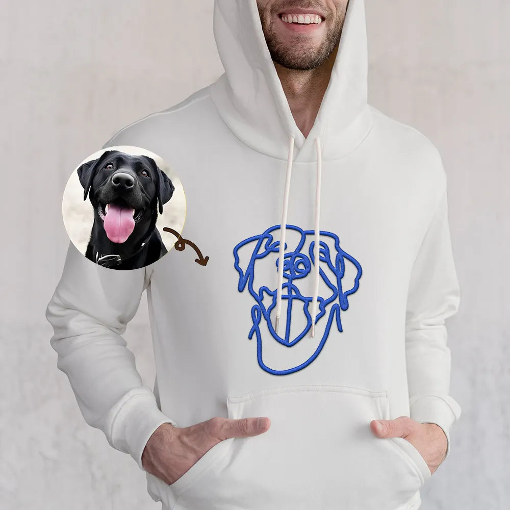 Custom Pet Photo Outline Puff 3D Embroidered Hoodie Crewneck T-shirt- Stylish Outline Style