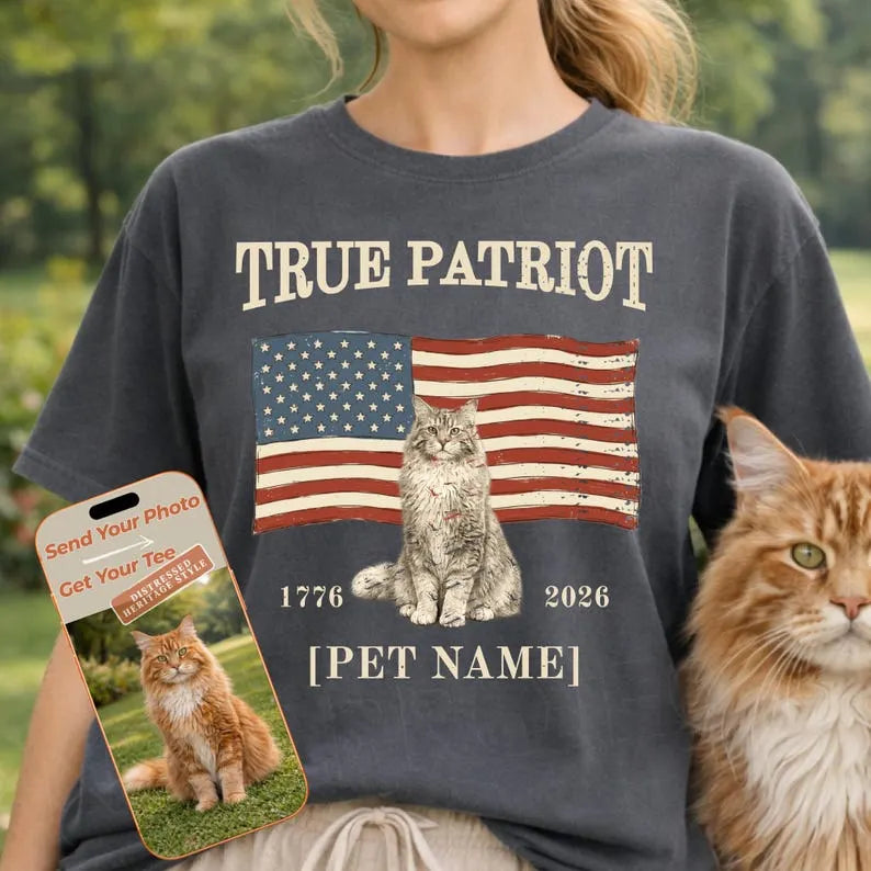 Custom Pet Photo Shirt, 4th of July Patriotic Dog Tee