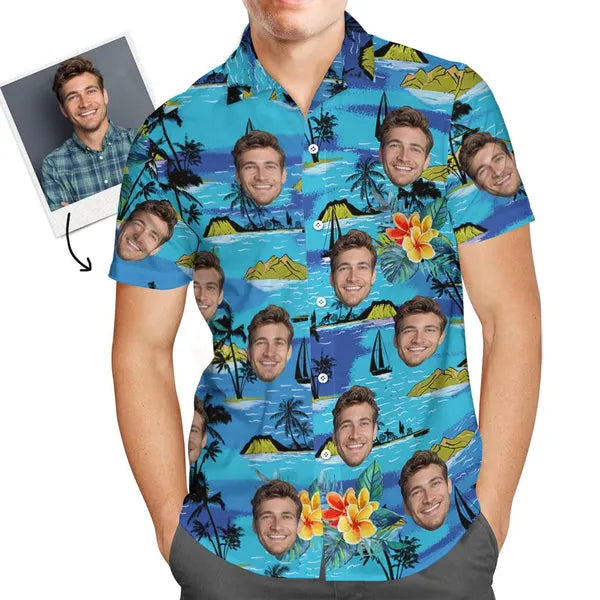 Custom Pet Face Hawaiian Shirt Custom Tropical Shirts Men's All Over Print Hawaiian Shirt