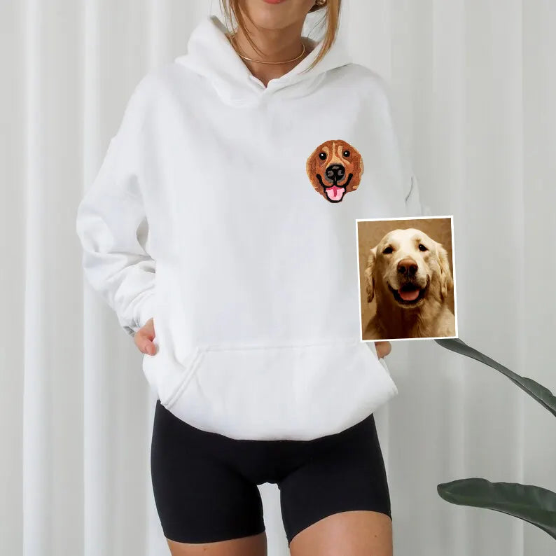 Custom Embroidered Pet Portrait Tufted Embroidery Sweatshirt Hoodie T-shirt- Colorful Design