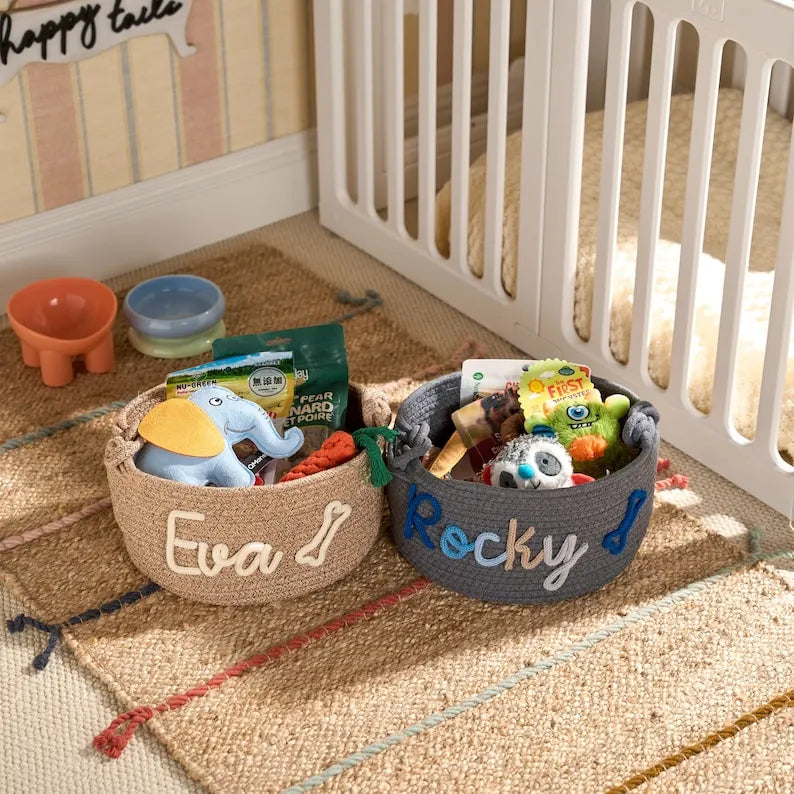 Personalized Pet Toy Basket, Custom Cotton Rope Storage