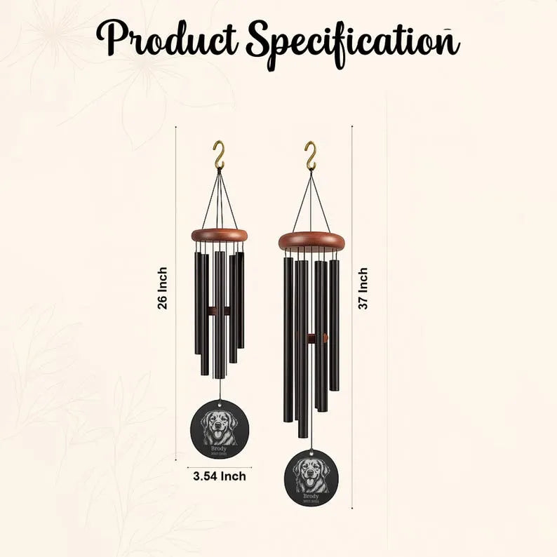 Custom Engraved Pet Memorial Wind Chime, Dog or Cat Loss Gift