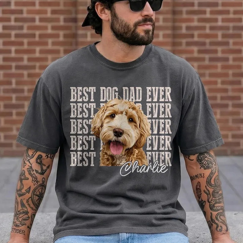 Custom Dog Dad Photo Shirt, Best Dog Dad Ever Pet Tee Gift for Him, Boyfriend Husband
