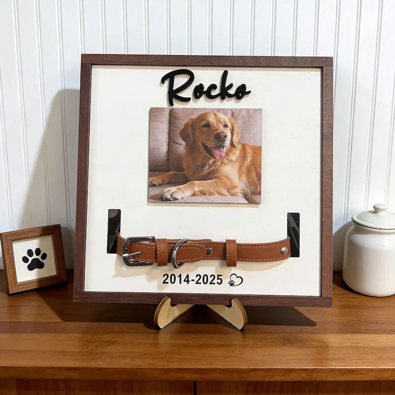Custom Memorial Pet Collar Sign, Dog Memorial Wood Frame With Collar Holder, Dog Sympathy Gift