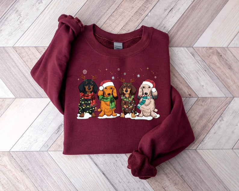 Dachshund Christmas Sweatshirt, Christmas Dog T shirt Sweatshirt Hoodie, Christmas Animal Shirt