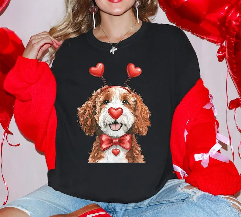 Custom Dog Photo Valentine’s Day Sweatshirt – Heart Balloon Headband Design