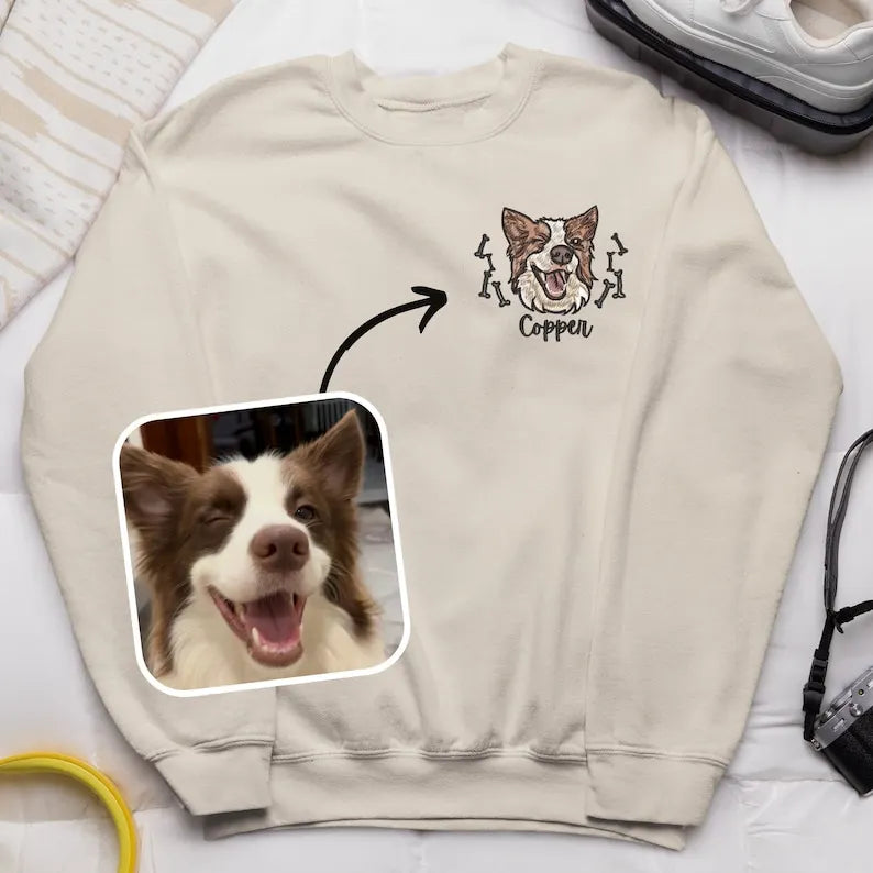 Custom Pet Portrait Shirt, Personalized Embroidered Pet and Name Hoodie Sweatshirt- Colorful Design
