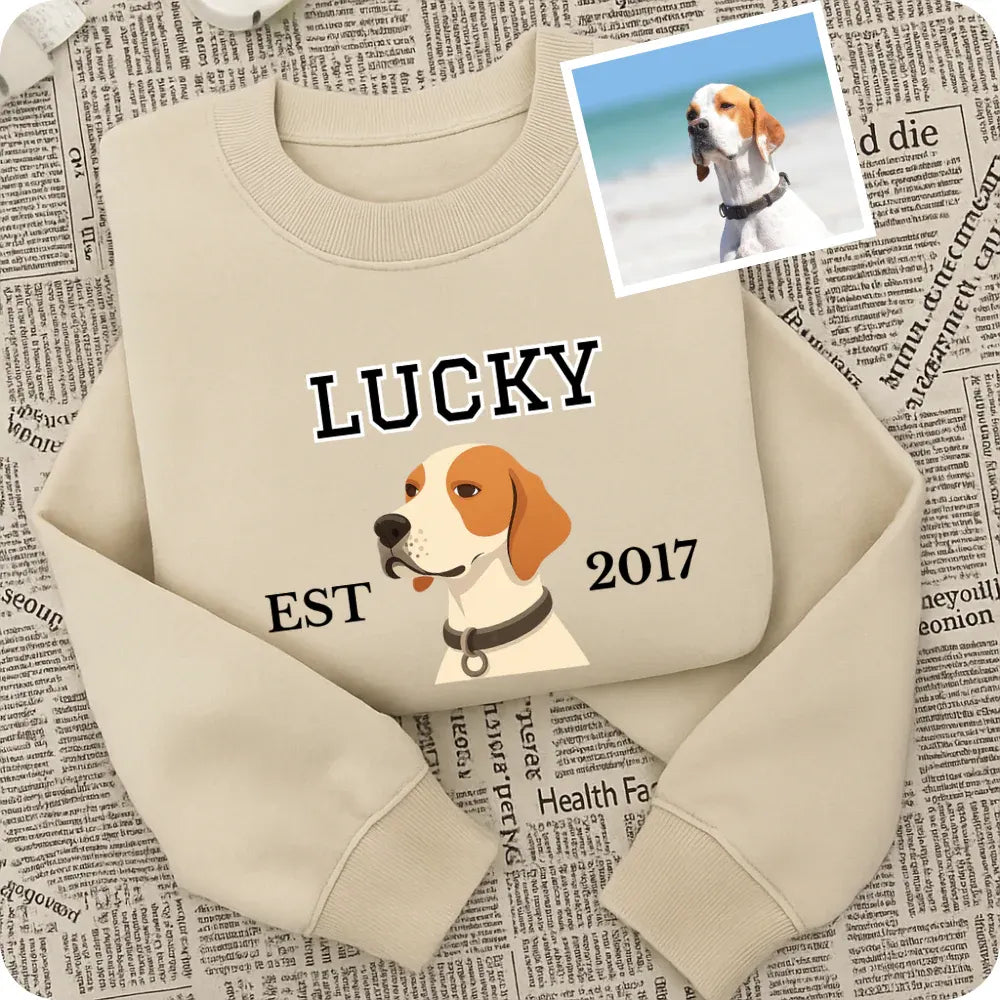 Custom Illustrated Pet Photo & Name Printed Sweatshirt, Hoodie & T-Shirt
