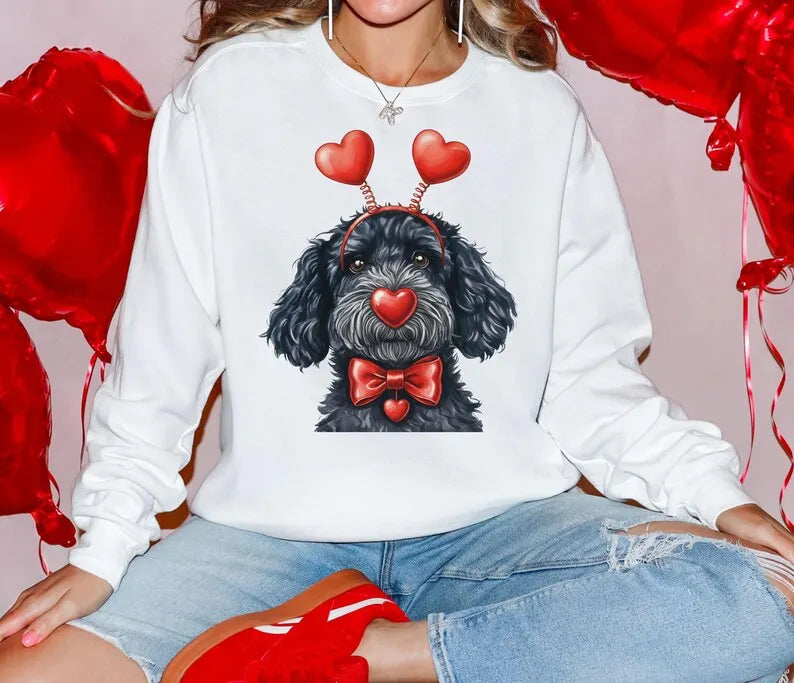 Custom Dog Photo Valentine’s Day Sweatshirt – Heart Balloon Headband Design