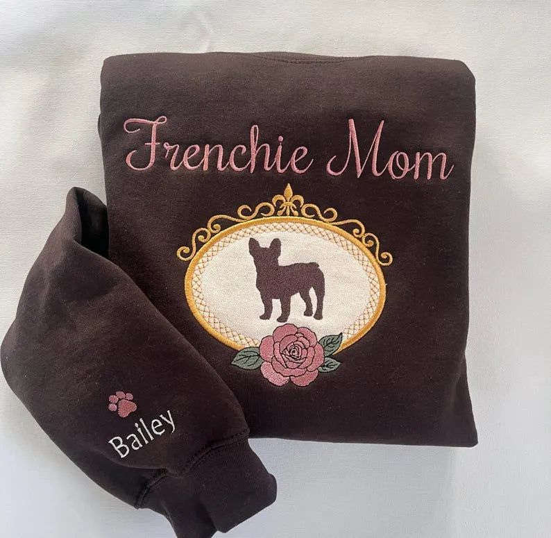 Dog Mom Embroidered Sweatshirt, Personalized Dog Portrait Sweatshirt for Dog Mom