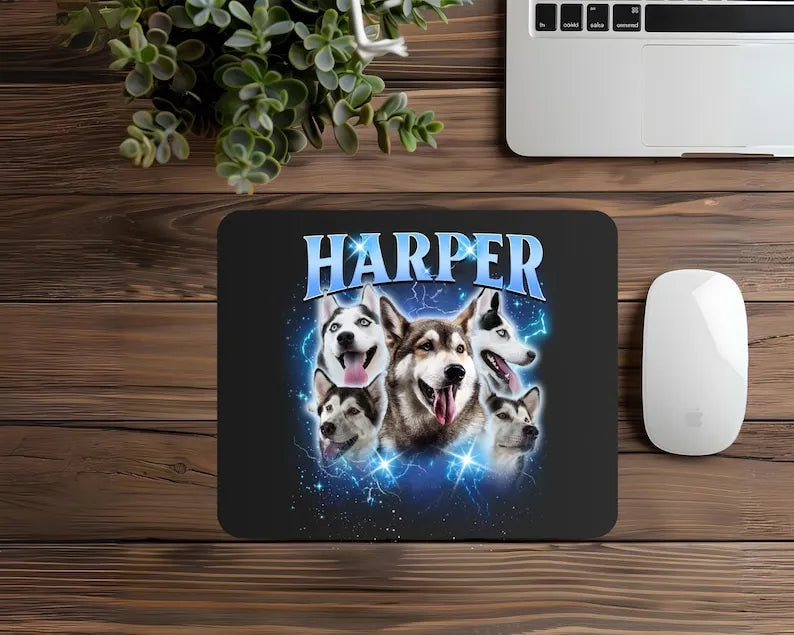 Custom Pet Photo Bootleg Mouse Pad, Pet portrait Mouse Pad, Pet Lover Gift