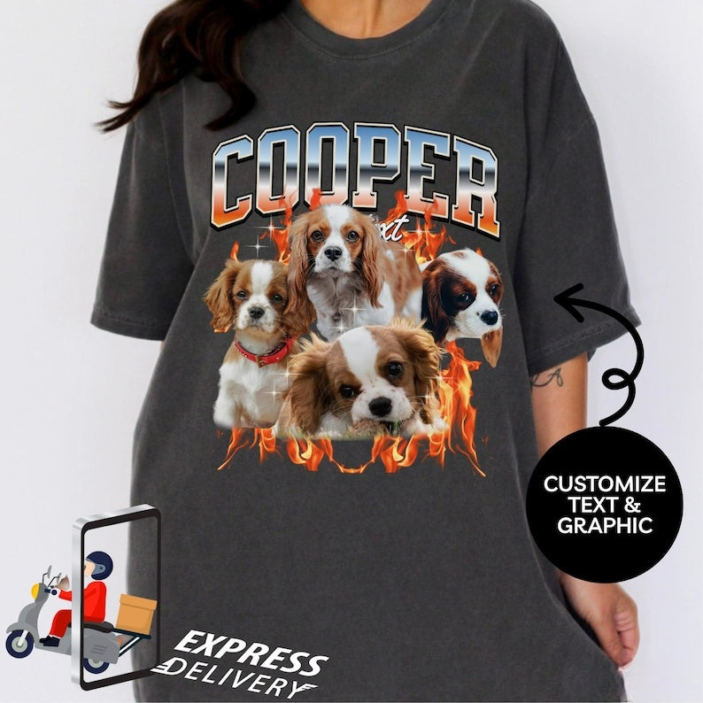 Custom Vintage Bootleg Pet Shirt, Pet Photo + Name,  Personalized Dog Owner Gift, 90's Cat Shirt