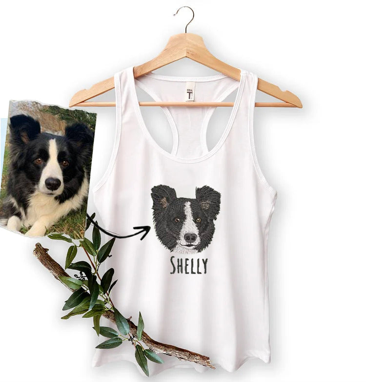 Custom Pet Face Portrait Full Color Embroidered Tank Top