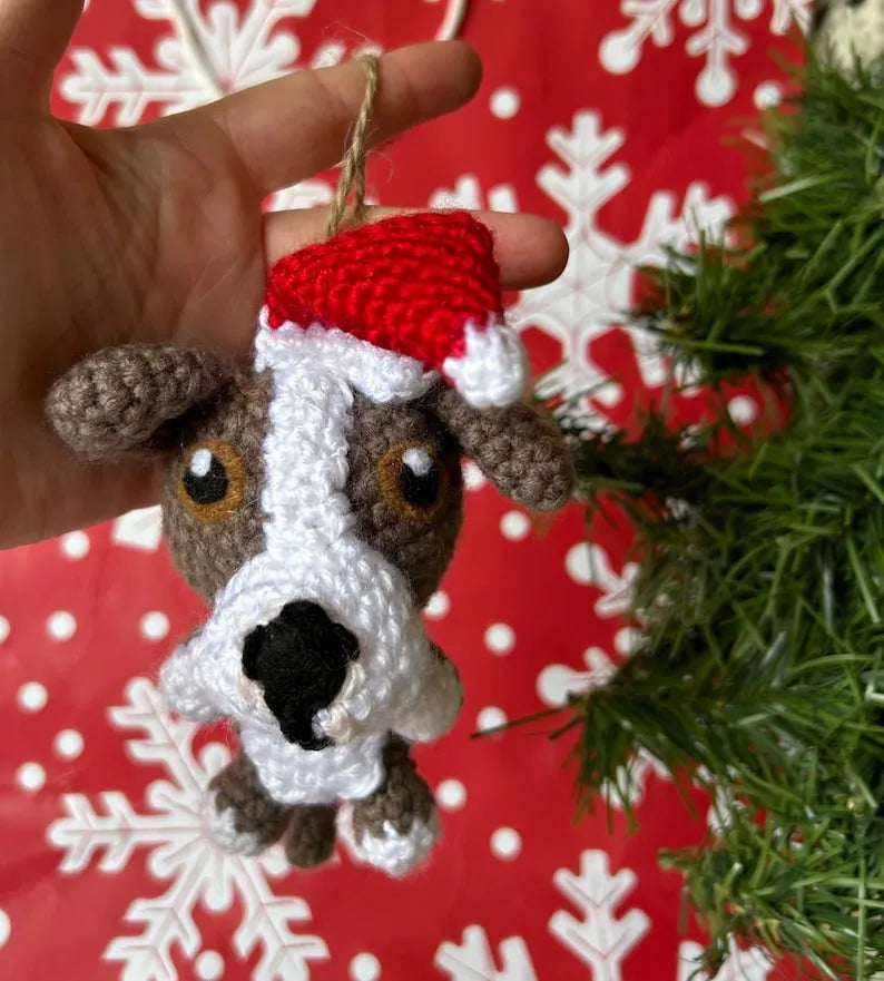 Custom Crochet Dog Christmas Ornament With Santa Hat, Custom Pet Memorial Plush