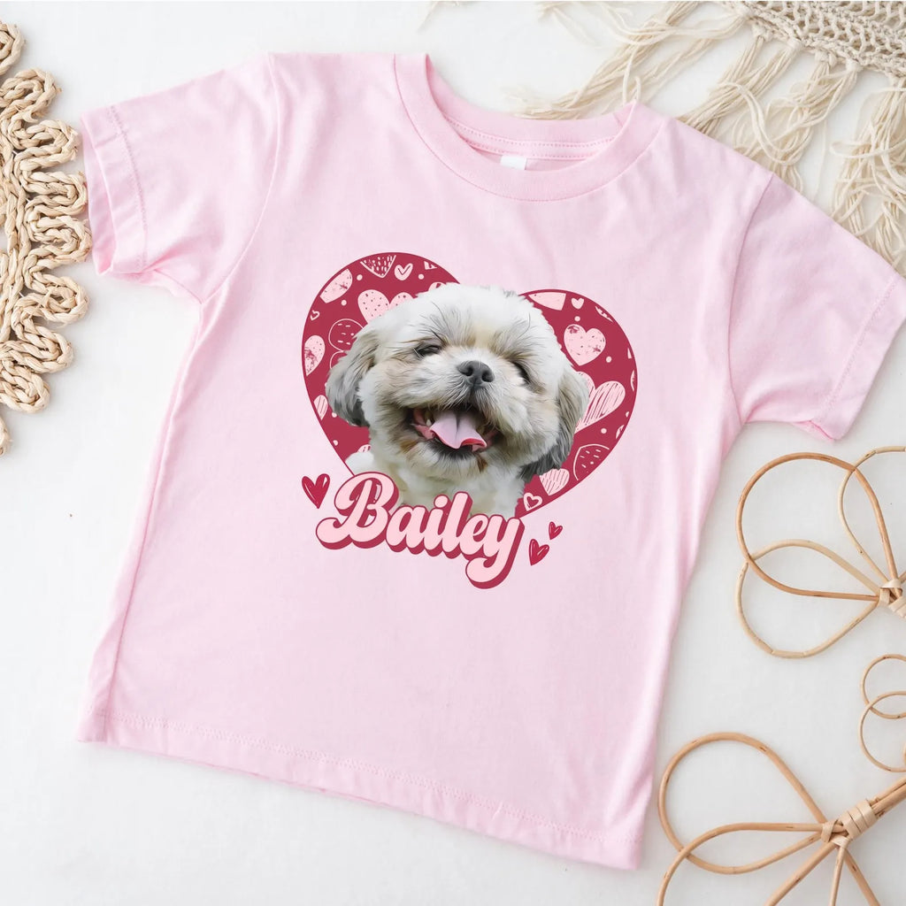 Custom Pet Lover T-Shirt - Cute Heart Design with Pet Photo & Name - Unisex Dog Cat Owner Tee