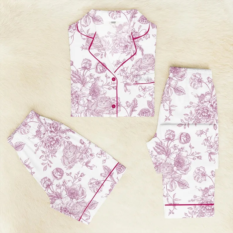 Custom Pet Portrait Chinoiserie Pajamas Set, Personalized Dog Face Pajama, Pet Lover Gift