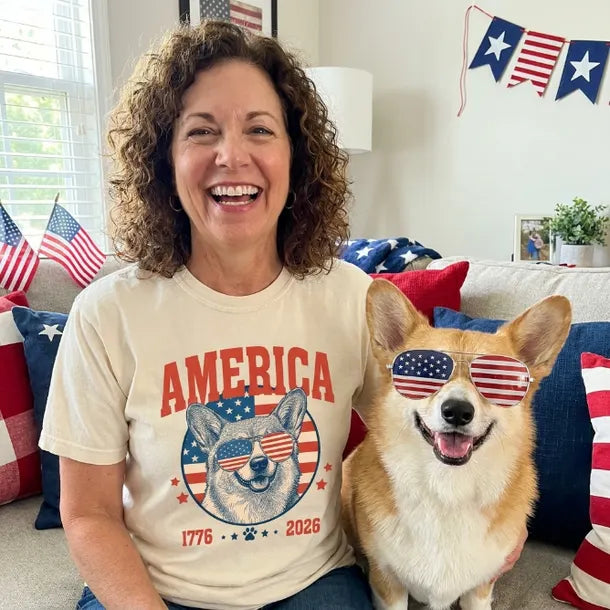 Personalized Dog Photo America 1776-2026 4th of July T-shirt