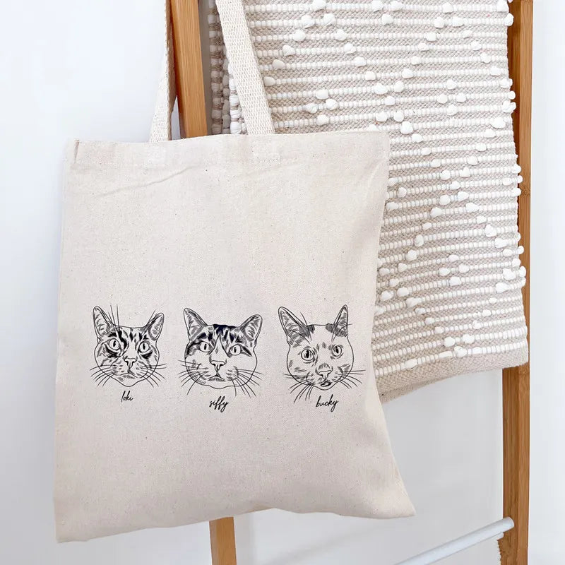 Custom Dog Portrait Tote Bag Personalized Pet Handbag Canvas Tote Bag