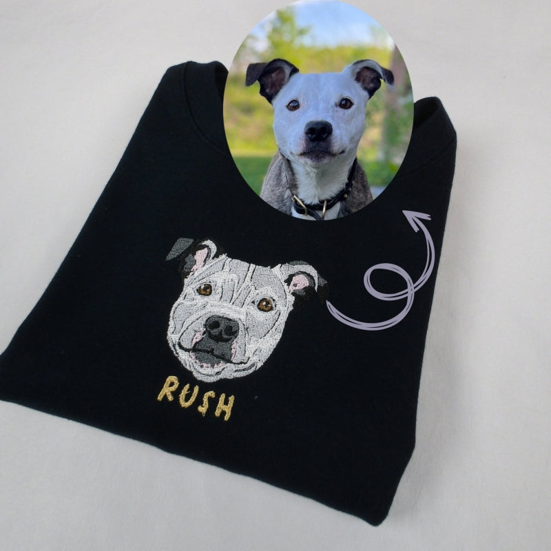 Personalized Pet Portrait Embroidered Center Sweatshirt- Colorful Design