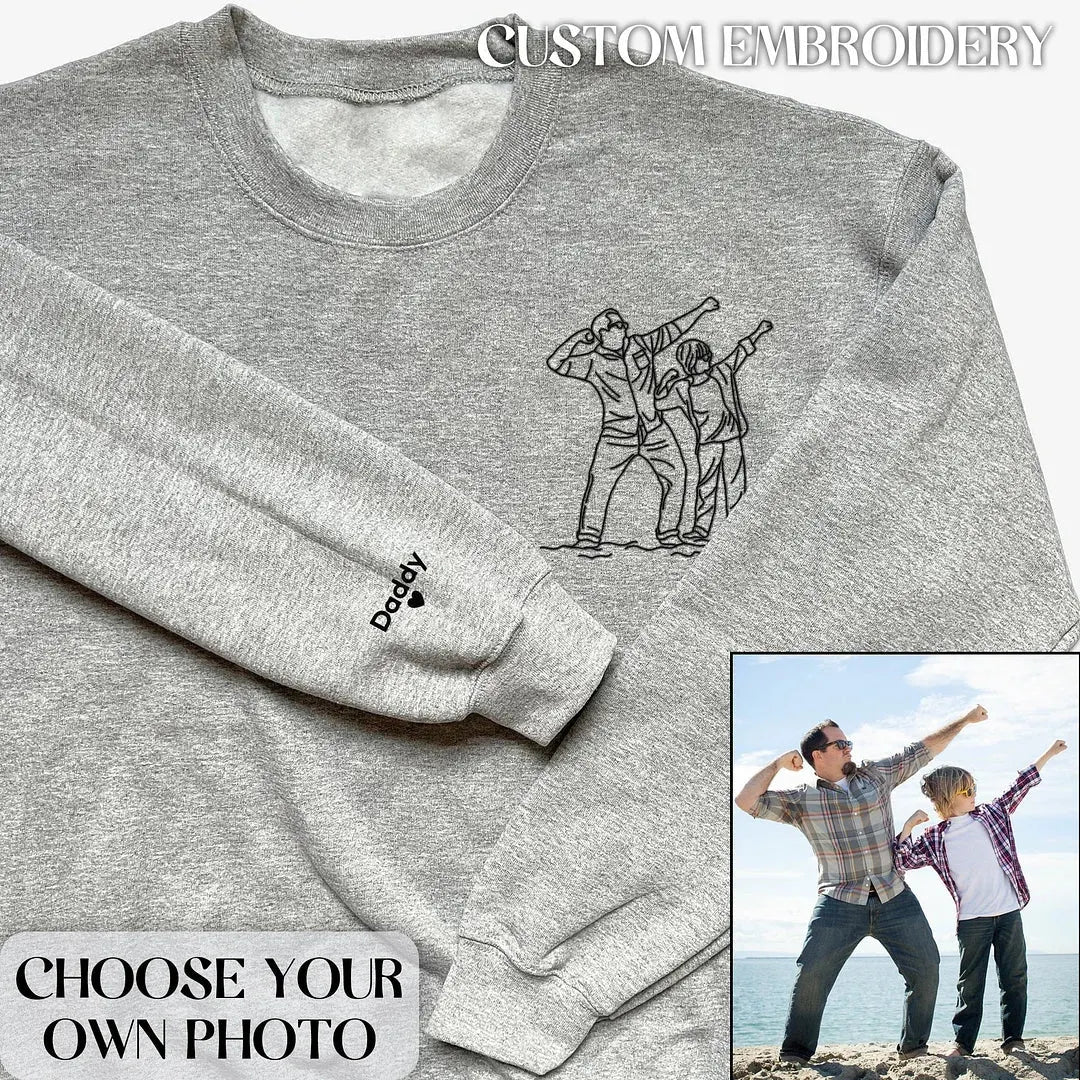 Custom Dad Embroidered Sweatshirt with Kids Names sleeve