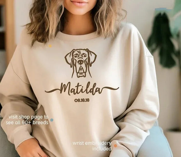 Custom Embroidered Pet Portrait Hoodie/Sweatshirt/T-shirt With Your Pets Name- Stylish Outline Style