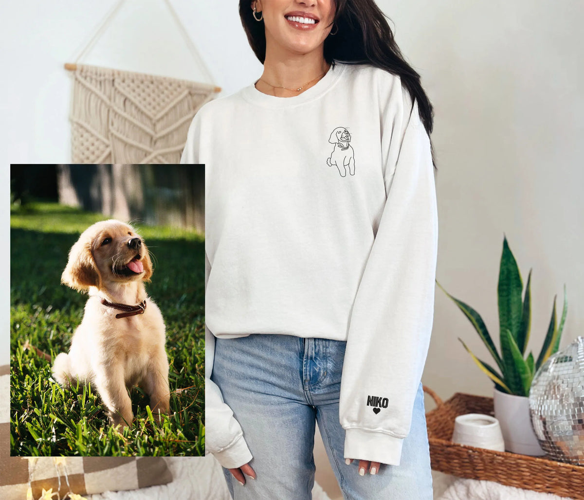 Custom Embroidered Pet Portrait Hoodie/Sweatshirt/T-shirt, Custom Dog Embroidery From Photo- Stylish Outline Style