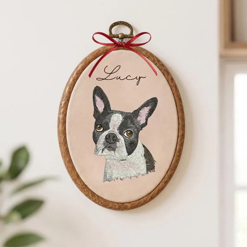 Personalized Pet Portrait Embroidery Hoop Art, Custom Dog Memorial Gift, Pet Loss Sympathy Gift