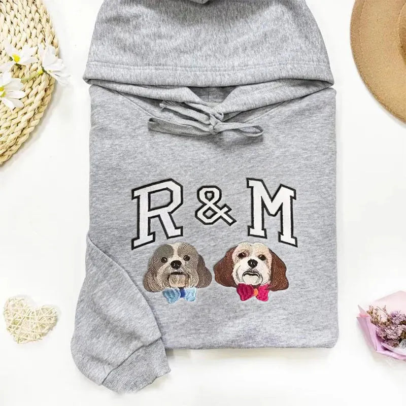 Custom Pet Photo Embroidered Dog Initials Hoodie Perfect Gift For Pet Owners- Varsity Colorful Design