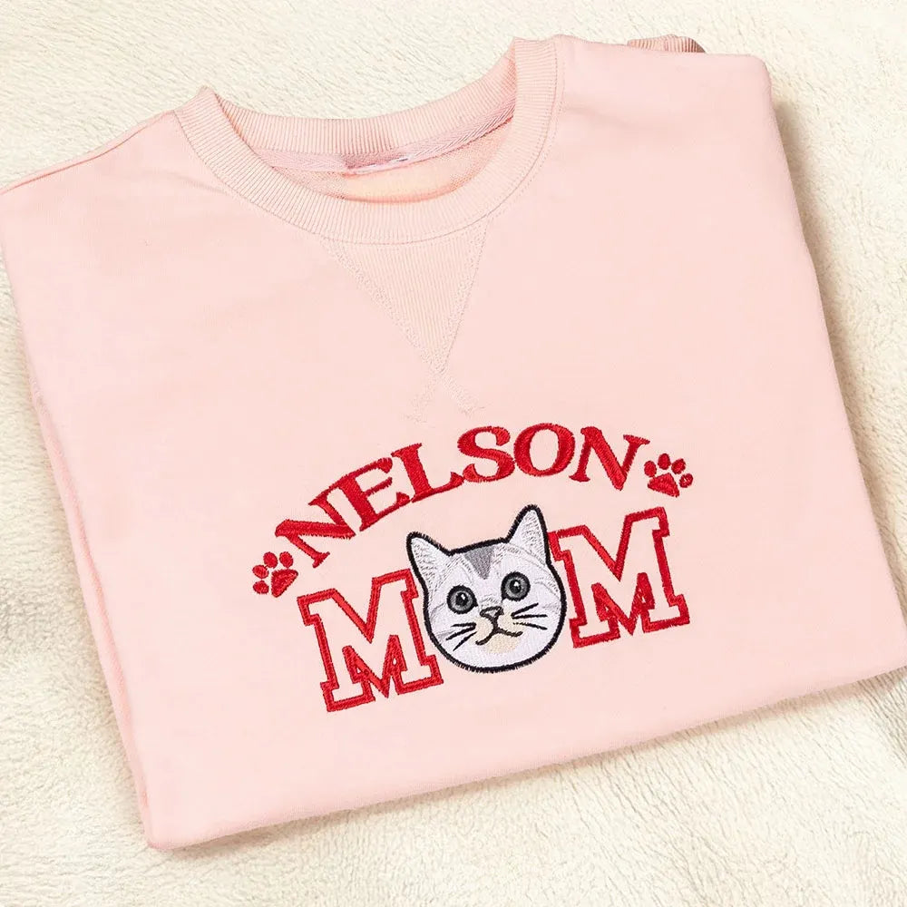 Custom Embroidered Pet Portrait Hoodie/Tee - Personalized with Name & Photo- Colorful Design