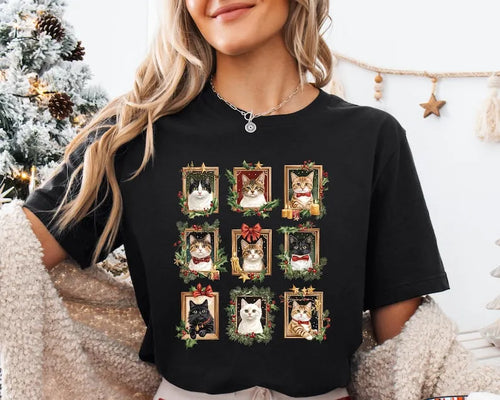 Christmas Custom Cat Dog Photo Shirt with Picture Frames, Vintage Cat Christmas Tee Sweatshirt Hoodie