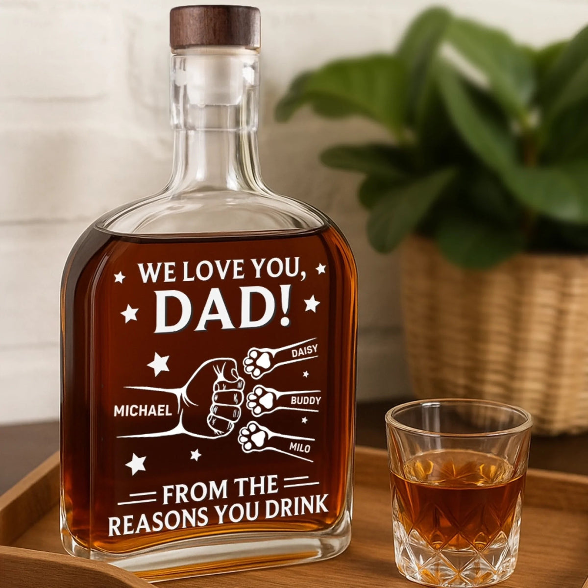Paws Down, You’re The Best - Dog & Cat Personalized Custom Whiskey Bottle - Father's Day Gift