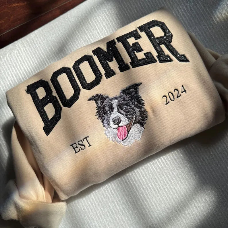 Varsity Custom Pet Embroidered Sweatshirt Glitter Embroidered Dog Sweatshirt Hoodie T-shirt