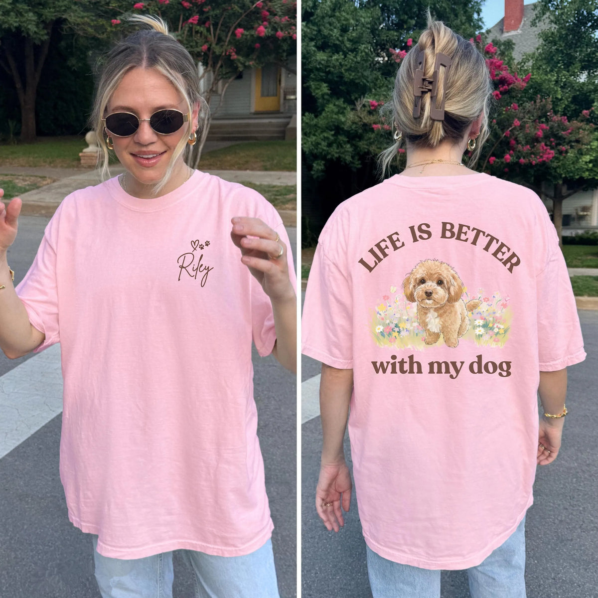Life Is Better with My Dog Custom Dog Photo Tee, Dog Mom T-shirt