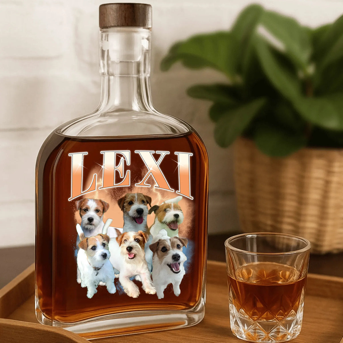 PetFiestas® Bootleg Vibe Custom Whiskey Bottles with Pet Portraits for Dog Dad