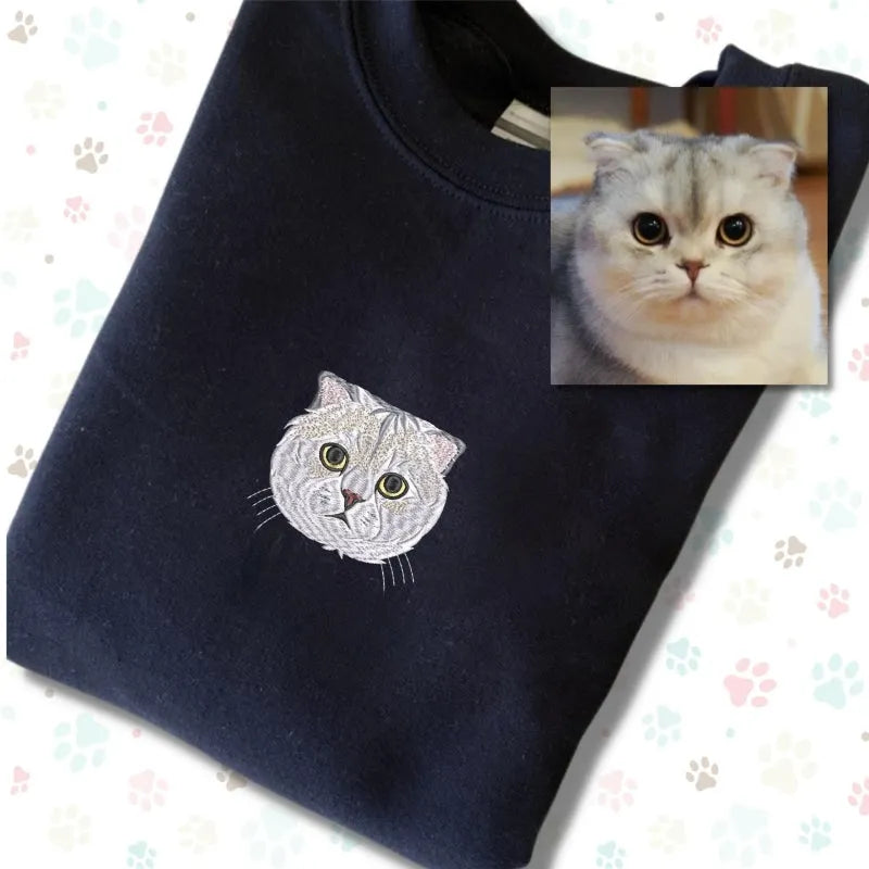 Personalized Pet Portrait Embroidered Center Sweatshirt- Colorful Design