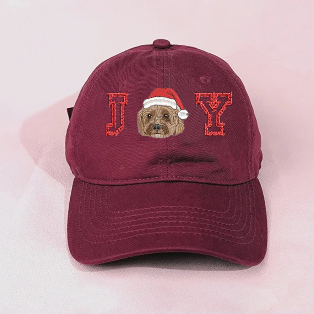 Custom Pet Portrait Embroidered Baseball Cap with Santa Hat Christmas Gifts